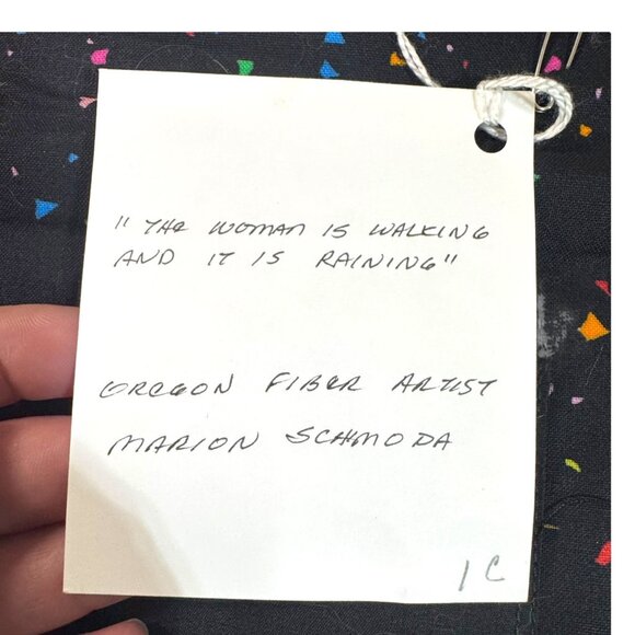 Handmade Fiber Art Quilt The Woman Is Walking And It Is Raining Marion Schmoda - Picture 4 of 6